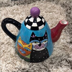Colorful Cat Ceramic Teapot - Blue, Black, Purple, Pink